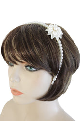 Women Headband Bridal Ivory Pearl Beads Hair Flower